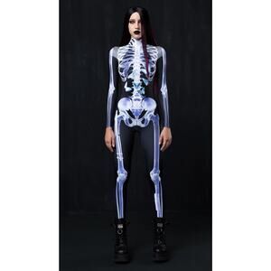 Badinka Xs/S Butterflies In My Stomach XRay Skeleton Bodysuit Halloween Costume